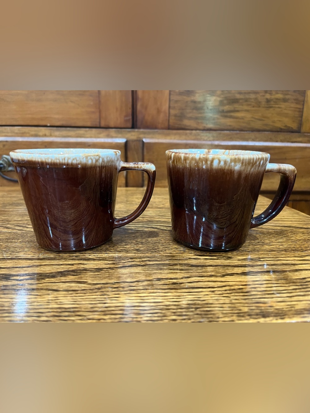 Vintage McCoy Pottery Mugs – Set of 2 – Brown Drip Glaze – USA